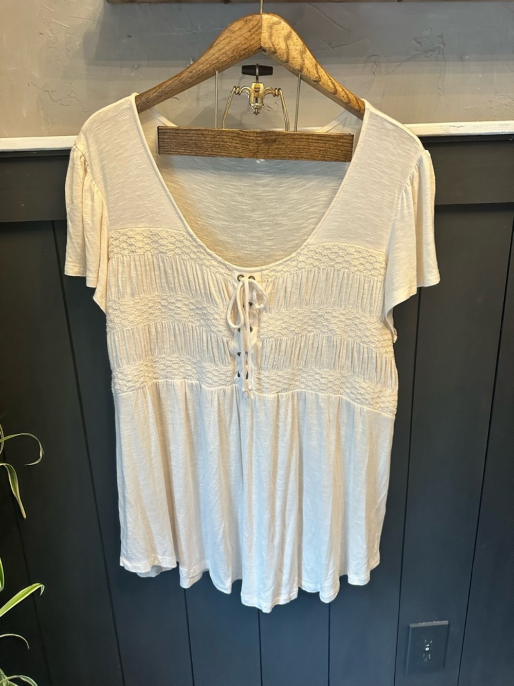 Maurice's Women’s Cream Lace-Up Scoop Neck Top size 3X